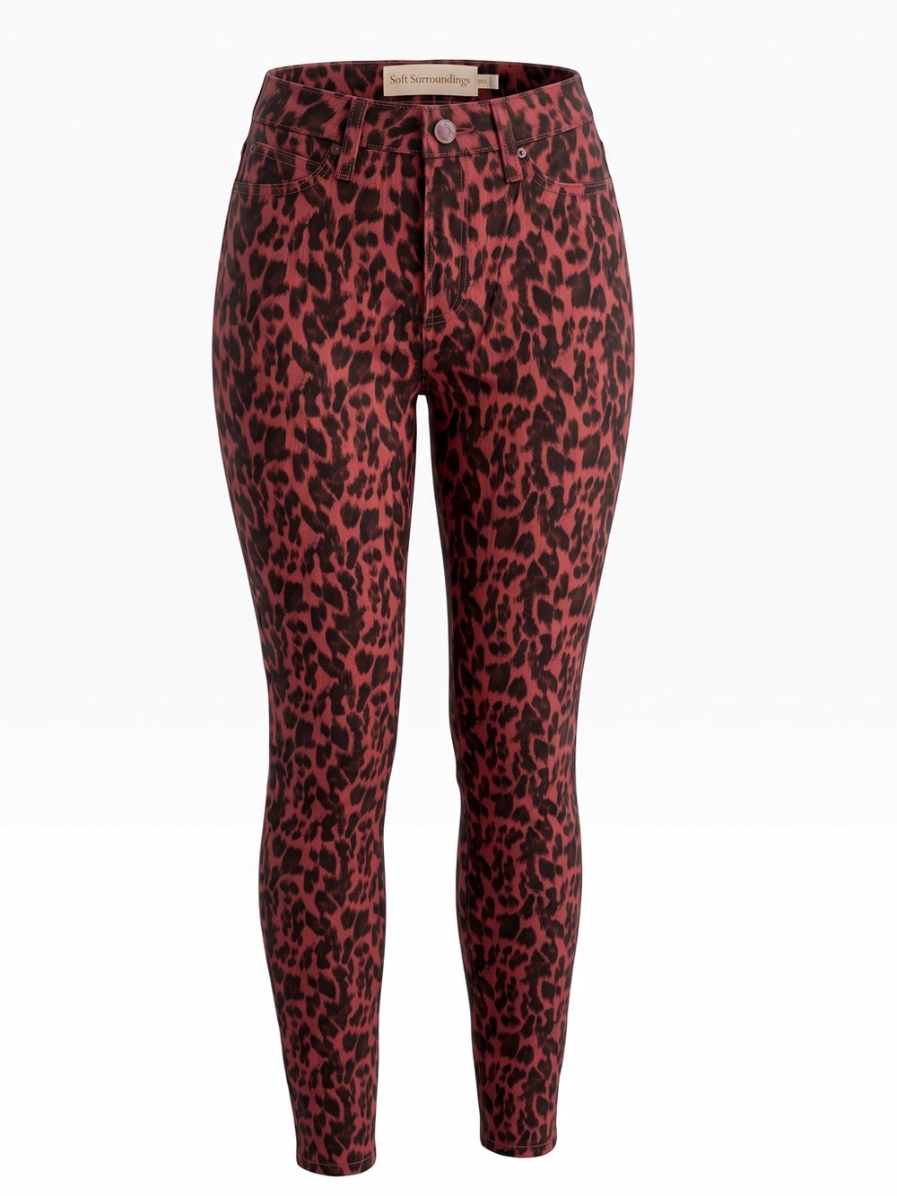 Soft Surroundings Red and Black Leopard Ankle Skinny Jeans